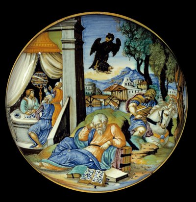 Lage been snede: Allegorie van het lot. Faience. Gemaakt door Francesco Avelli Xanto (actief rond 1530/1540) door Francesco Xanto Avelli