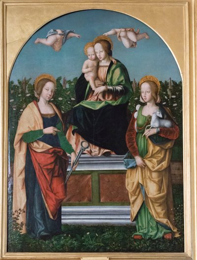 Madonna en Kind, St. Agatha en St. Agnes door Francesco Zaganelli di Bosio