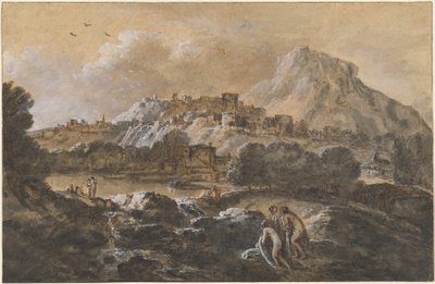 Bergachtig Rivierlandschap met Baders door Francesco Zuccarelli