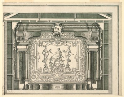 Dwarsdoorsnede, proscenium en gordijn, Teatro Filarmonico, Verona door Francesco Zucchi