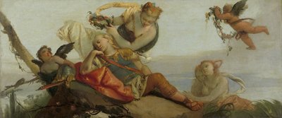 De slapende Rinaldo gekroond met bloemen door Armida door Francesco Zugno