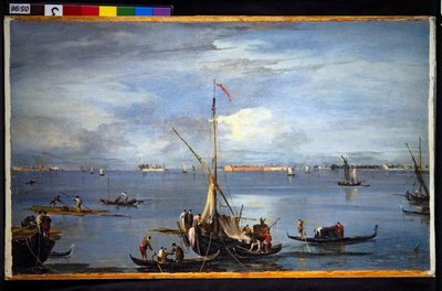 Een uitzicht in de Venetiaanse lagune door Francesco and/or Gian Antonio (1699 1761) Guardi