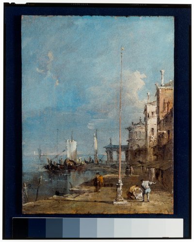 Capriccio met een triomfboog en stedelijke achtergrond door Francesco and/or Gian Antonio (1699 1761) Guardi