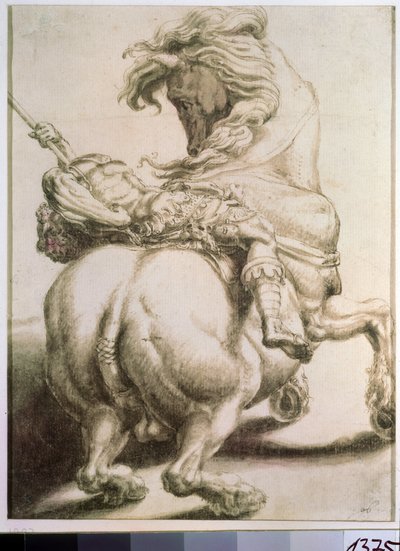 Ruiter doorboord door een speer door Francesco de Rossi Salviati