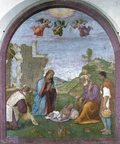 Aanbidding van de herders (fresco) door Francesco di Cristofano Franciabigio