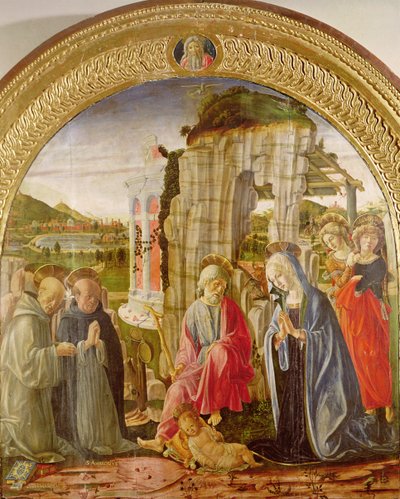 Aanbidding van het Kind door St. Ambrosius en St. Bernardus door Francesco di Giorgio Martini