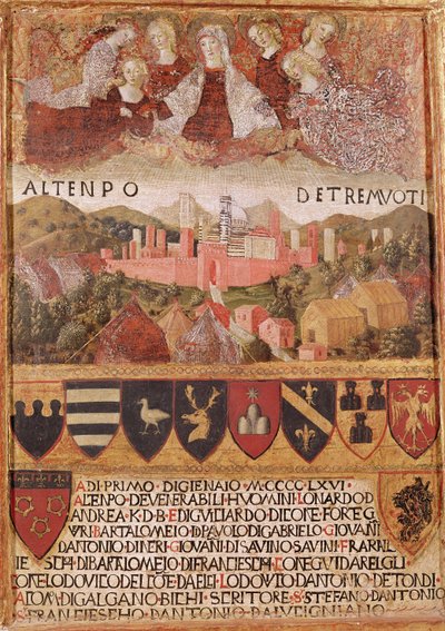 De Maagd beschermt Siena tegen aardbevingen in 1466 door Francesco di Giorgio Martini