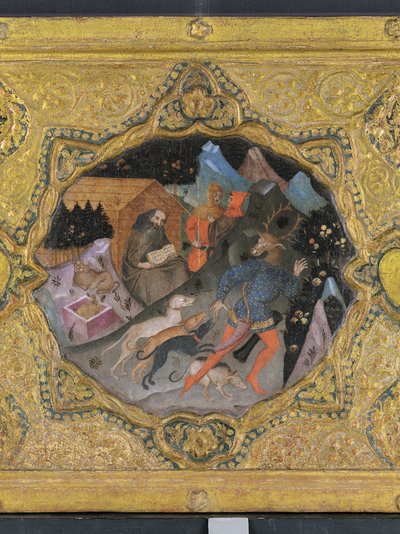 Detail van Het Verhaal van Diana en Actaeon, met Sint Hiëronymus: een cassone-paneel door Francesco di Michele