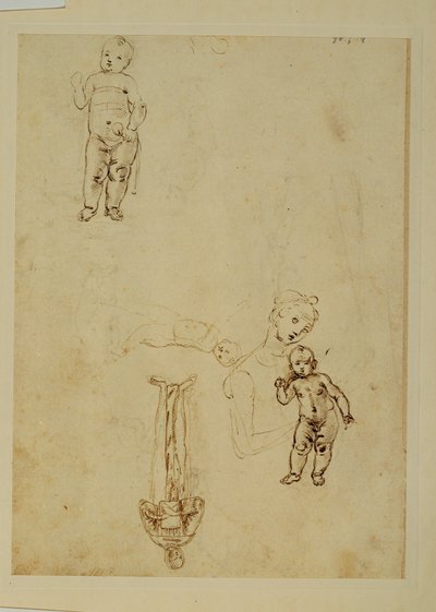 De Maagd en het kindje Jezus; twee kinderen ... door Francesco di Simone (attr. to)