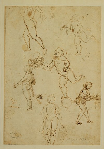 Drie kinderen;een putto ... door Francesco di Simone (attr. to)