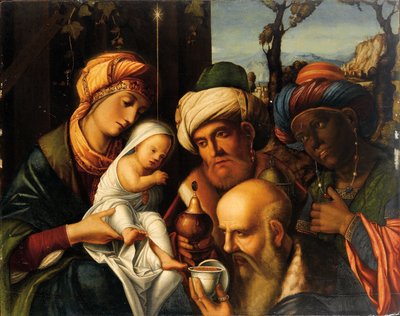 Aanbidding der Wijzen door Francesco di Simone da Santacroce