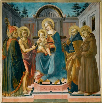 De Maagd en het Kind tussen Sint Zenobia, Sint Johannes de Doper, Sint Antonius Abbe en Sint Franciscus ... door Francesco di Stefano Pesellino