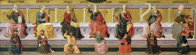 De zeven vrije kunsten (Rekenkunde, meetkunde, muziek, astrologie, logica, retorica en grammatica) door Francesco di Stefano Pesellino