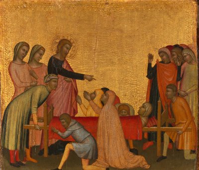 Sint Jan de Evangelist wekt Satheus tot leven, ca. 1370 door Francescuccio Ghissi