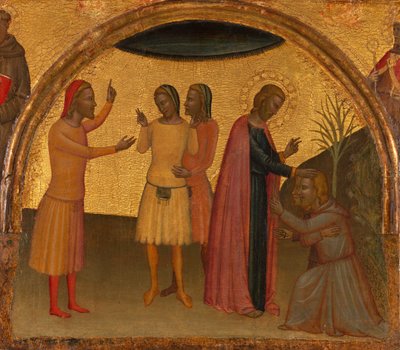 Sint Johannes de Evangelist met Acteus en Eugenius, ca. 1370 door Francescuccio Ghissi