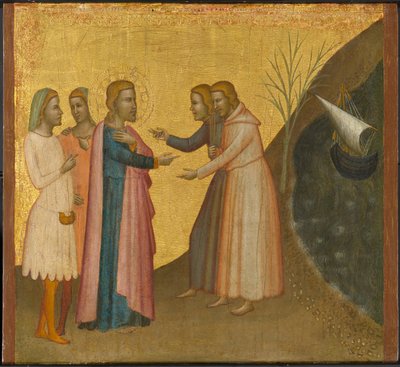 Acteus en Eugenius smeken St. Johannes de Evangelist om hun rijkdom te herstellen, ca. 1370-1380 door Francescuccio Ghissi