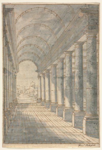 Tongewelf arcade weergegeven in perspectief, 1700s door Francessco Battaglioli
