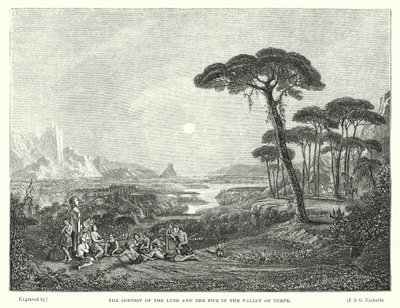 De wedstrijd van de lier en de pijp in de vallei van Tempe (gravure) door Francis (after) Danby