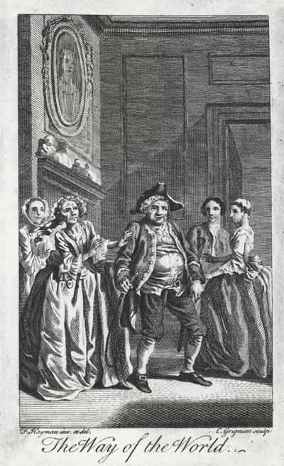Scène uit The Way of the World, door William Congreve (1670-1729), gravure door Charles Grignon naar een tekening van Francis Hayman in Lincoln
