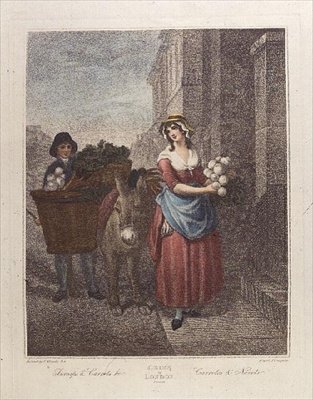 Rapporten en Wortels Ho, Plaat 13 uit de "Cries of London" door Francis (after) Wheatley