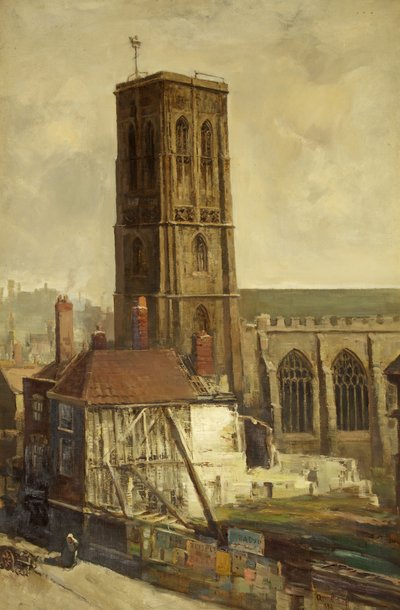 Uitzicht op Temple Church door Francis Abel William Taylor Armstrong
