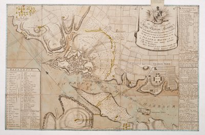 Plan van het beleg van St. Philips Castle, op het eiland Minorca door Francis Aegidius Assiotti