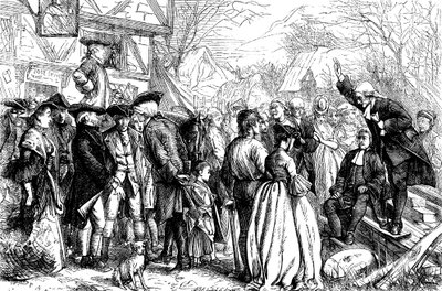 John en Charles Wesley prediken in de open lucht in Bristol door Francis Arthur Fraser