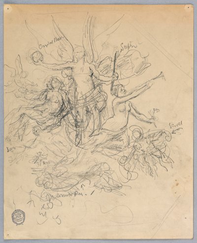 Schets van Gevleugelde Figuur, Mogelijk Fortuna door Francis Augustus Lathrop
