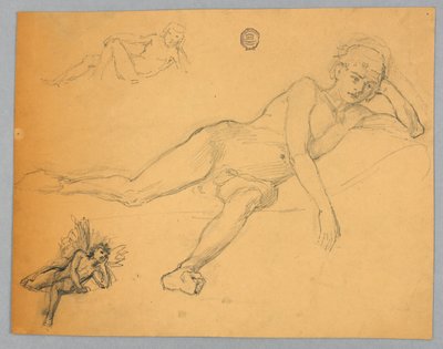 Schets van een Mannelijke Naakt door Francis Augustus Lathrop