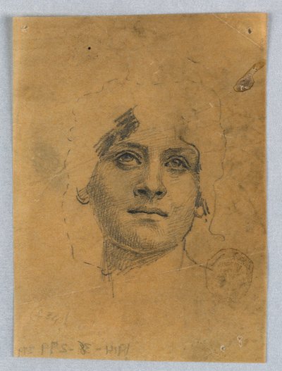 Schets van een vrouwengezicht door Francis Augustus Lathrop