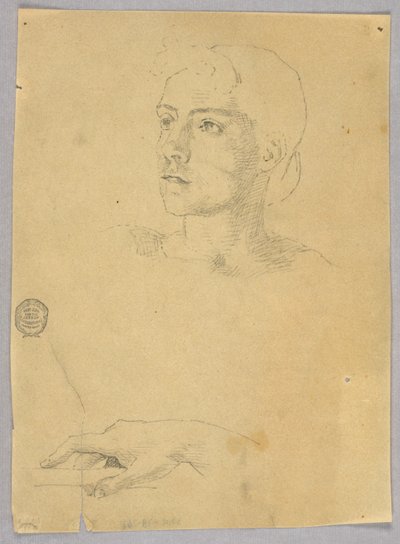 Schets van een vrouwenhoofd en hand door Francis Augustus Lathrop