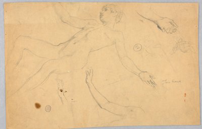 Schetsen van Vrouwelijk Naakt en Handen door Francis Augustus Lathrop