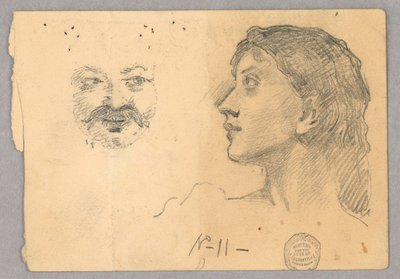 Hoofd van een vrouw en een gezicht door Francis Augustus Lathrop