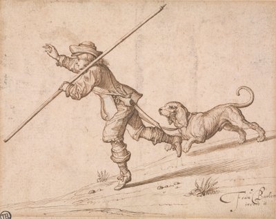 Man die Jaagt met een Puntige Staf en een Hond door Francis Barlow