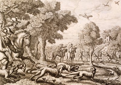 Otterjacht bij een rivier, gegraveerd door Wenceslaus Hollar, 1671 door Francis Barlow