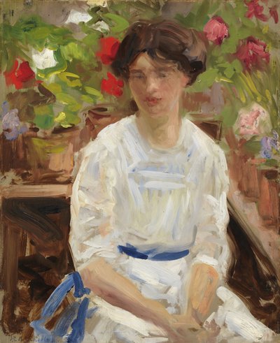 Dame in het wit door Francis Campbell Boileau Cadell
