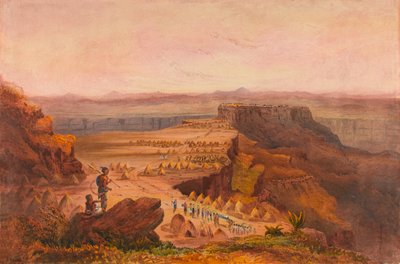 Magdala, uitzicht vanaf Selassie, met uitzicht op het kamp van het leger van koning Theodore op het plateau van Salamji, Abessinië door Francis Cornelius James