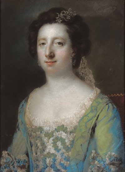Portret van Mevrouw Bridget Gunning, halve lengte, in een blauwe gerimpelde jurk, 1758 door Francis Cotes