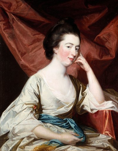 Portret van een Dame in een Witte Jurk en Blauwe Sjerp door Francis Cotes