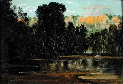Een bebost landschap bij zonsondergang door Francis Danby