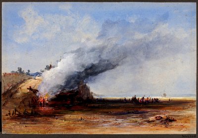 Verbranding van een oude boot door Francis Danby