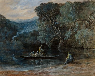 Rivierscène met boot en figuren, ca. 1825 door Francis Danby