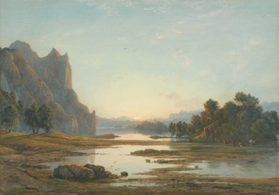 Zonsondergang boven een rivierlandschap door Francis Danby