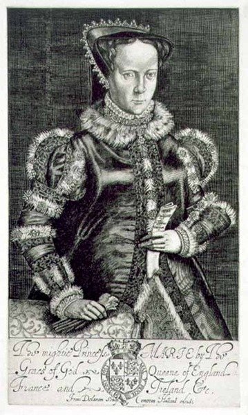 Portret van Mary I (1516-58) met het Verzoekschrift van Thomas Hongar, gegraveerd door de kunstenaar, uitgegeven door Compton Holland door Francis Delaram