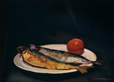 Haringen op een bord, ca. 1910 door Francis Derwent Wood