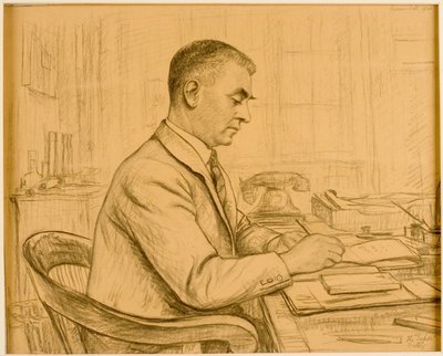 De Superintendent, Birtley (Leonard S. Flatman) (krijt & potlood op buff papier) door Francis Dodd