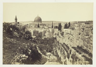 Stadsmuur en moskee van Omar, Jeruzalem door Francis Frith