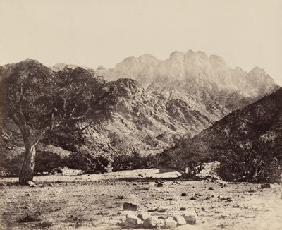 De berg Serbal, vanaf de Wádee Feyrán, Egypte,1858 (foto) door Francis Frith