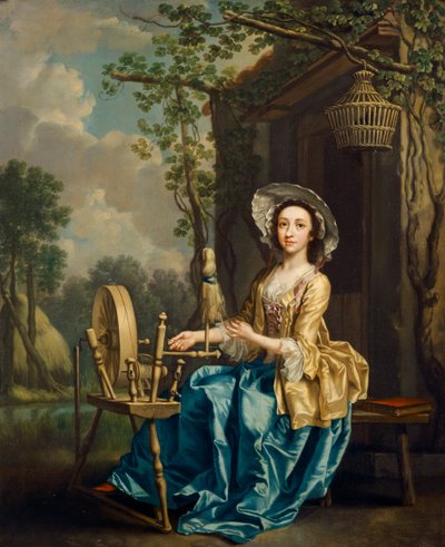Meisje aan een spinnewiel door Francis Hayman