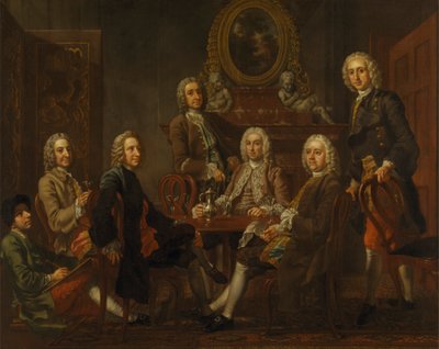 Portret van een groep heren, met de kunstenaar door Francis Hayman